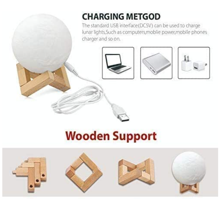LunarSphere 3D Moon Light Lamp with 7  Changing colours