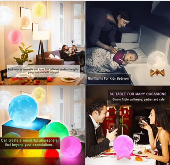 LunarSphere 3D Moon Light Lamp with 7  Changing colours
